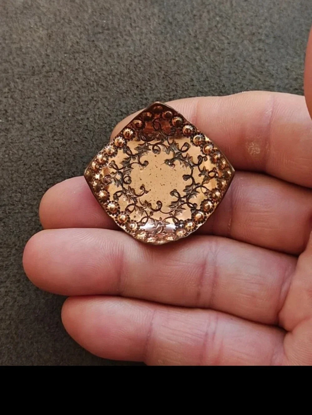 Rare Unique 1950s/60s Signed Gret Barkin Hand Wrought Wrought Copper Brooch